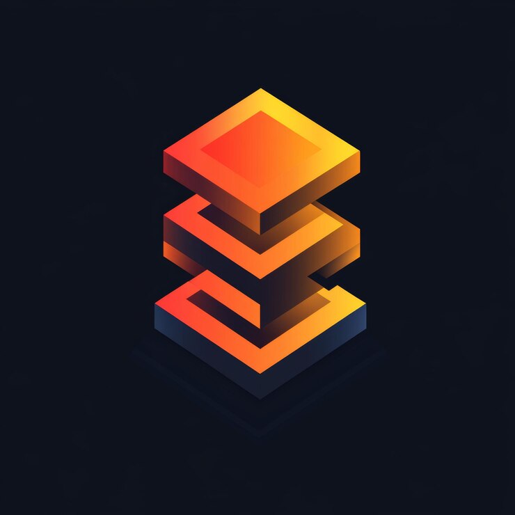 Foto diseño 3d de forma geométrica abstracta apilada de color naranja y amarillo