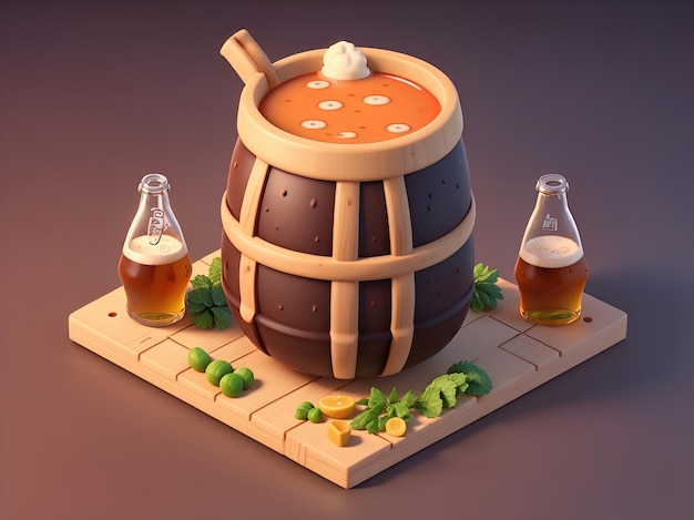 Diseño 3d isométrico del tema de la cerveza muy detallado.