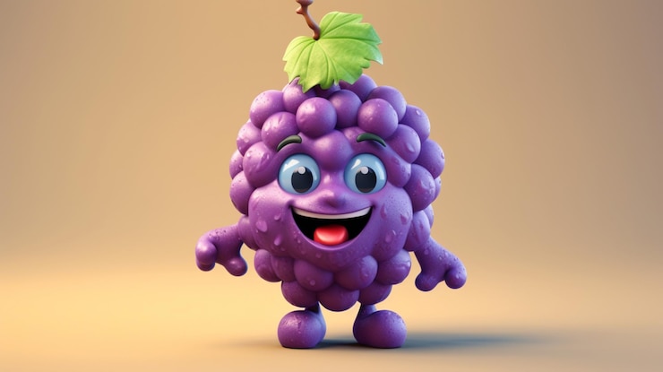 Foto diseño 3d de un personaje de uva ai generative