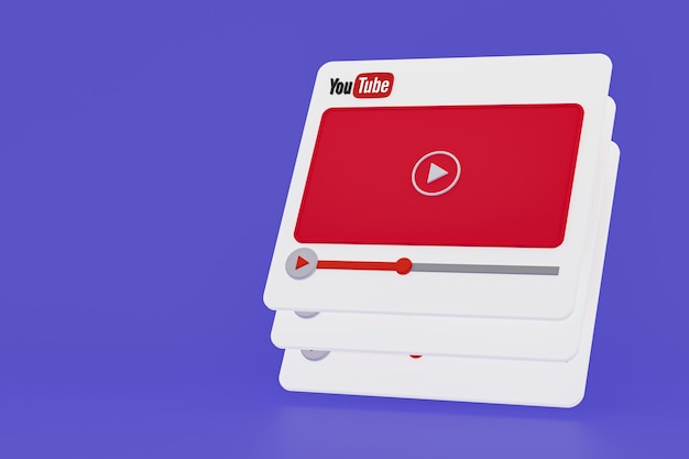 Diseño 3d del reproductor de video de Youtube o interfaz de reproductor de medios de video