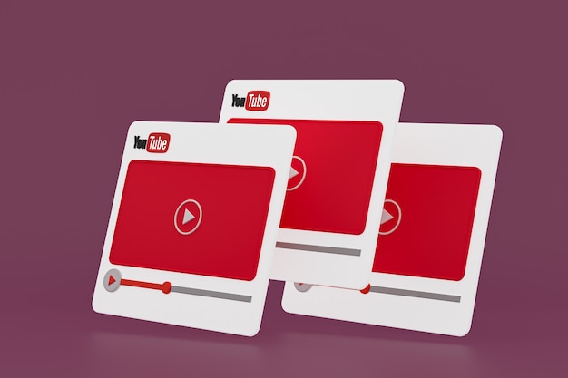 Foto diseño 3d del reproductor de video de youtube o interfaz de reproductor de medios de video