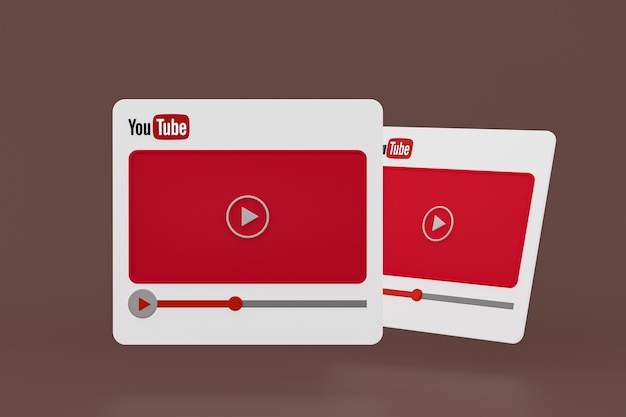 Diseño 3d del reproductor de video de Youtube o interfaz de reproductor de medios de video