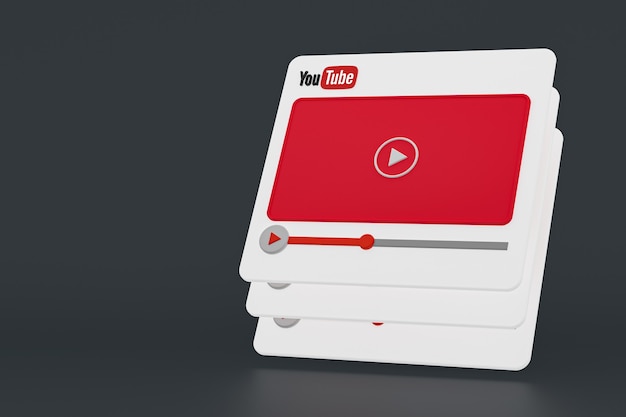 Diseño 3d del reproductor de video de Youtube o interfaz de reproductor de medios de video