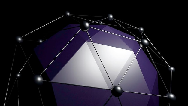 Diseño de abstracción púrpura un fondo negro en el que hay una figura geométrica púrpura en la que