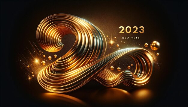 Foto diseño abstracto de año nuevo 2023 con un elemento de onda dorada brillante