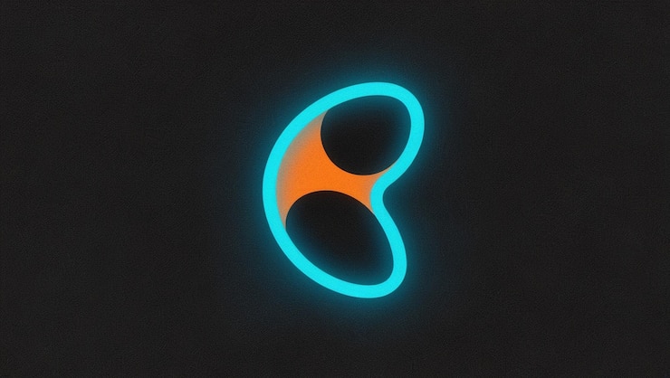 Foto un diseño abstracto azul y naranja con un gran óvalo en el medio