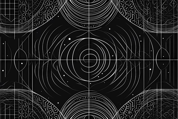 un diseño abstracto en blanco y negro con una espiral y las palabras "el universo" en la parte inferior.