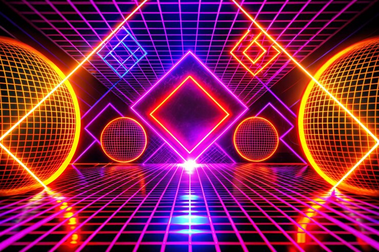 Foto diseño abstracto de brillo de neón futurista para el arte digital