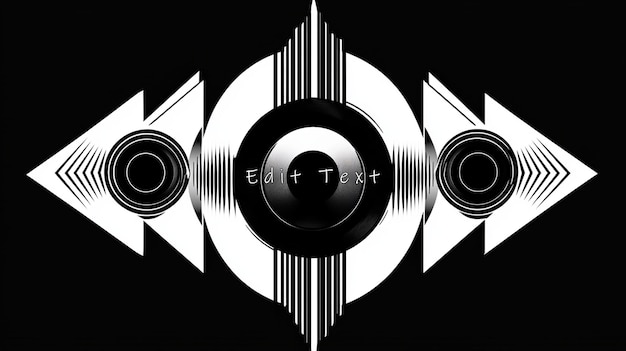 Diseño abstracto de círculos concéntricos en blanco y negro y flechas