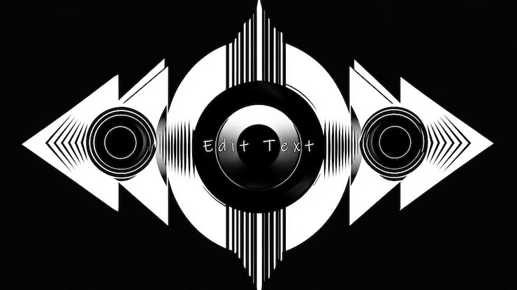 Foto diseño abstracto de círculos concéntricos en blanco y negro y flechas