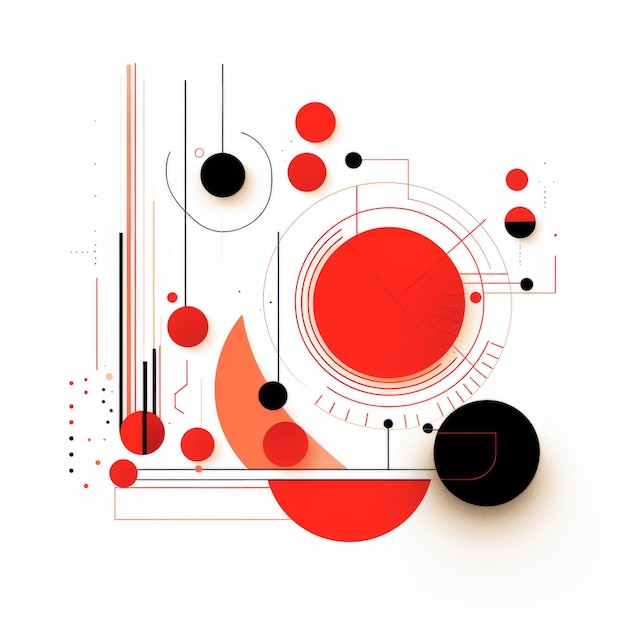 Diseño abstracto con círculos rojos y formas geométricas