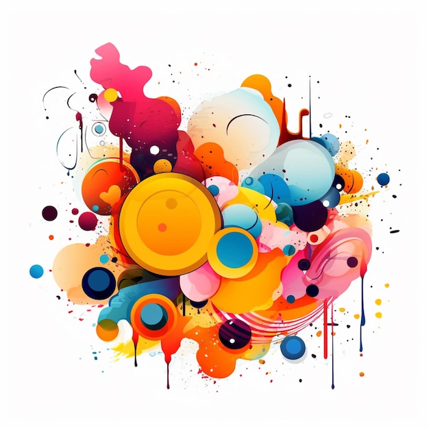 Diseño abstracto de colores brillantes con una carita sonriente y muchas burbujas generativas ai