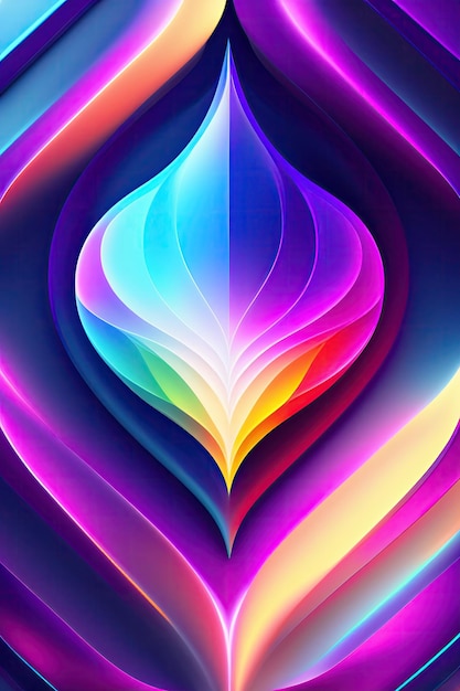 Un diseño abstracto colorido con una hoja grande que tiene un gran corazón.