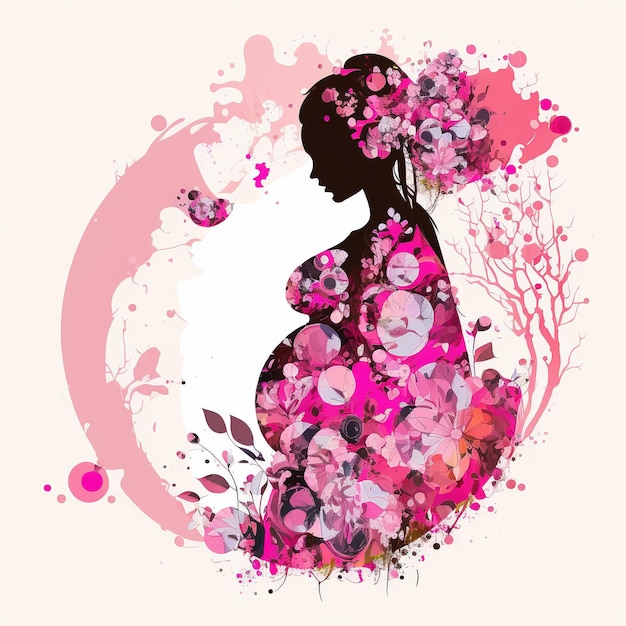 Diseño abstracto del Día de la Madre para madre embarazada en un diseño de estilo plano enfocado en un tema rosa