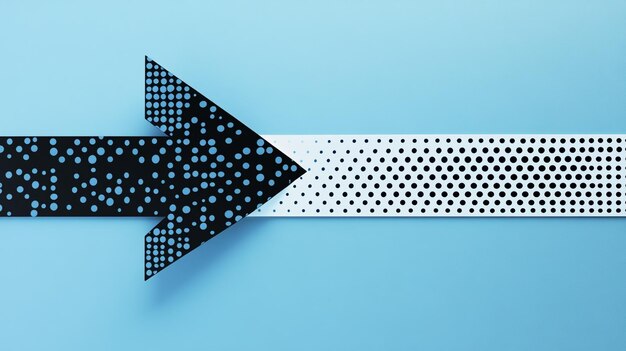 Diseño abstracto con una flecha punteada contra un fondo azul que muestra la dirección y el movimiento