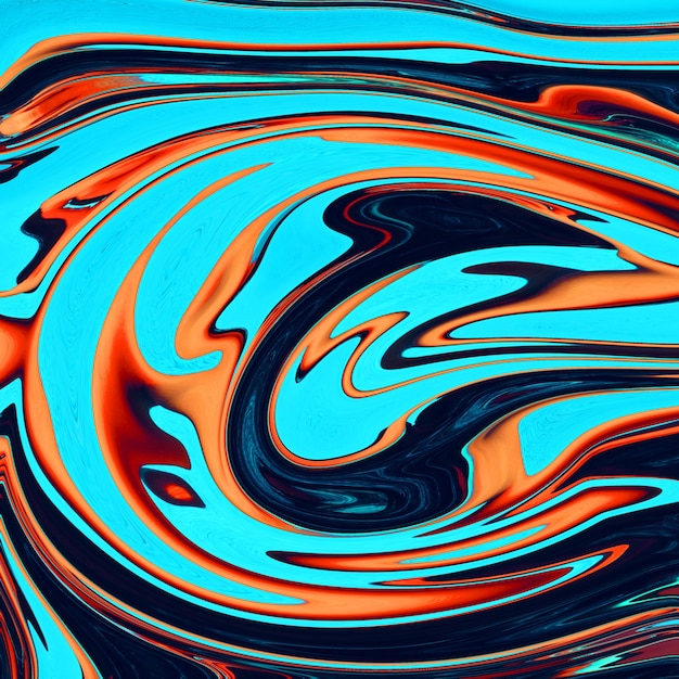 Diseño abstracto, fondo realizado en tinta de colores brillantes en agua. Arte Moderno. Técnica de pintura flotante. Papel tapiz de acuarela o telón de fondo para dispositivo con ondas y curvas de azul y amarillo.