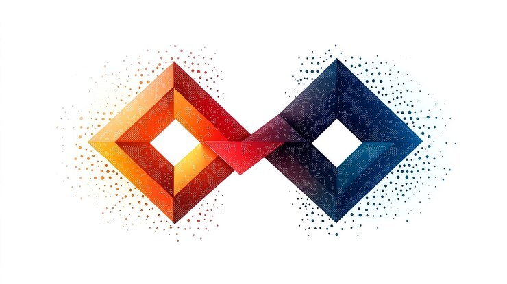 Foto diseño abstracto con formas geométricas entrelazadas en colores vibrantes