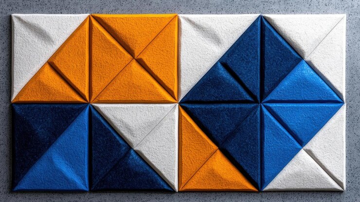 Foto diseño abstracto geométrico audaz con grandes formas triangulares en colores vibrantes contrastantes en un fondo neutral