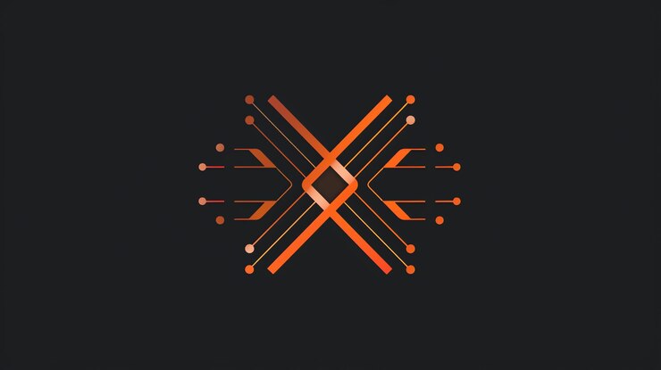 Foto diseño abstracto de líneas y puntos naranjas que forman una x sobre un fondo negro