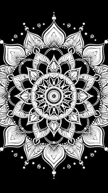 Diseño abstracto de un mandala en fondo blanco y negro