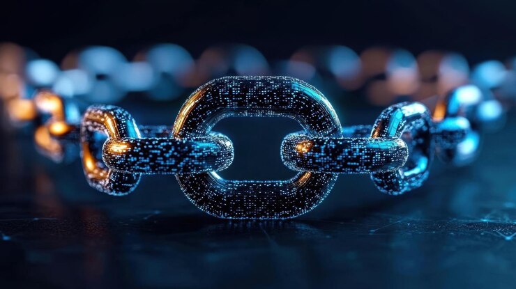 Foto un diseño abstracto minimalista que muestra cadenas digitales que unen varias figuras en un entorno en línea