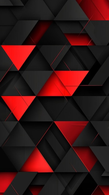 Un diseño abstracto negro y rojo con triángulos