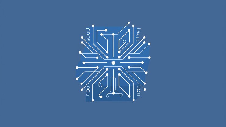 Foto diseño abstracto de placa de circuito blanco sobre fondo azul
