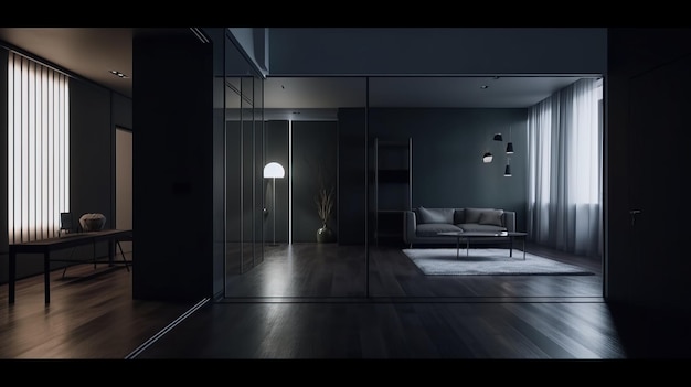 Diseño de un acogedor interior de sala de estar en un estilo de minimalismo moderno generado por la IA