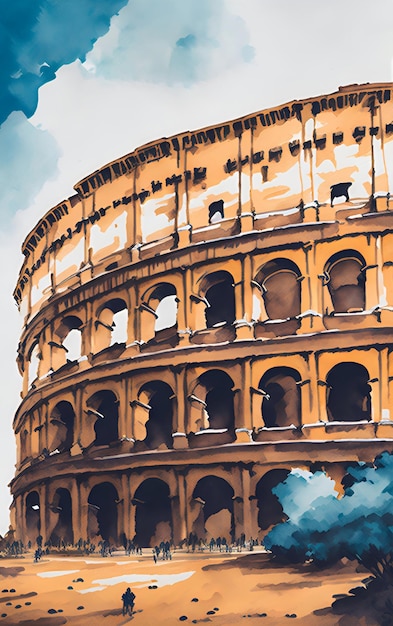 Diseño con acuarela de ilustración Coliseo
