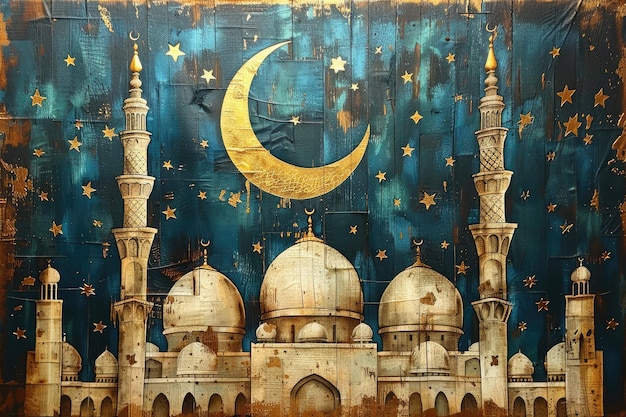 diseño acuarela pintura de decoración de ramadán y fondo de tarjeta de felicitación islámica