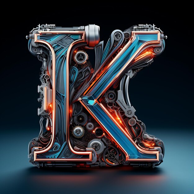 Foto diseño del alfabeto de caracteres k ciclos de material satinado render shi creativo en negro bg lujo caro