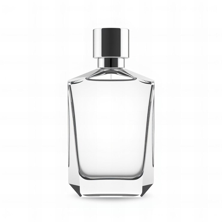 Diseño angular de botella de perfume en blanco