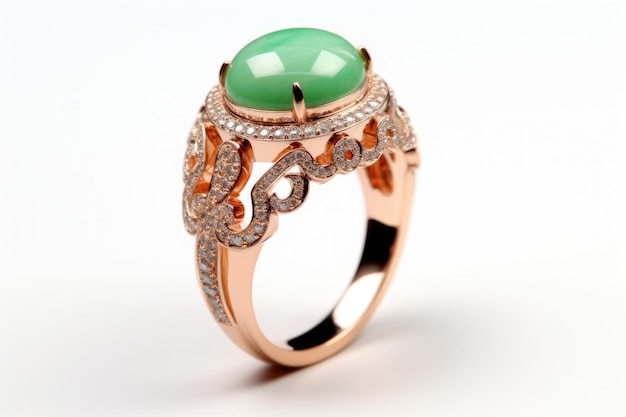 Diseño de anillo de halo de jade aislado en fondo blanco