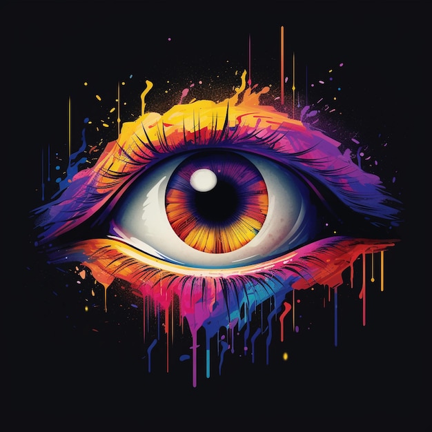 Foto diseño animado del emblema del ojo con ráfagas de colores brillantes