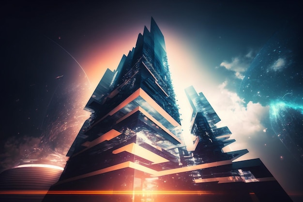 diseño del arco de la torre abstracta de la ciudad del cielo futurista