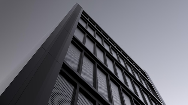 Diseño arquitectónico del edificio Casa moderna oficina Edificio monocromático gris ver renderizado 3D