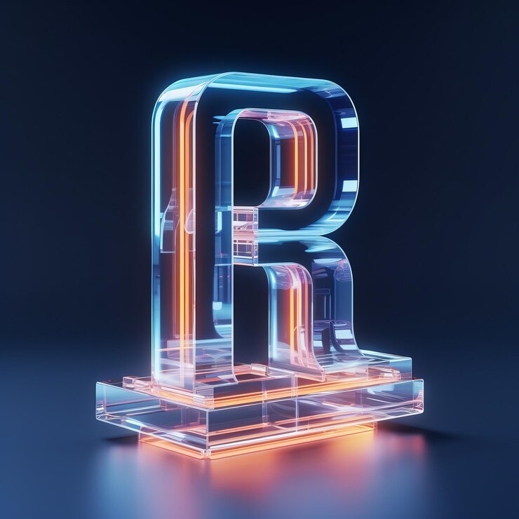 Foto diseño arquitectónico futurista holograma letra r líquida