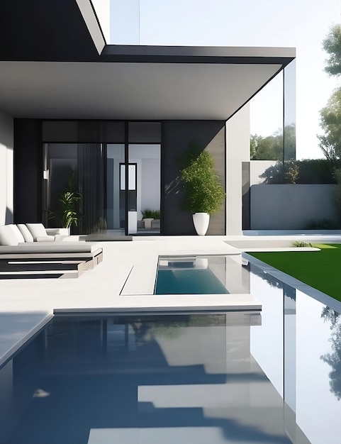 Diseño arquitectonico para jardin con piscina de una casa