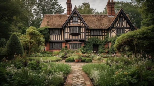 Foto diseño de arquitectura de casa en estilo colonial con entrada al centro