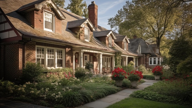 Foto diseño de arquitectura de hogar en estilo colonial con gran entrada