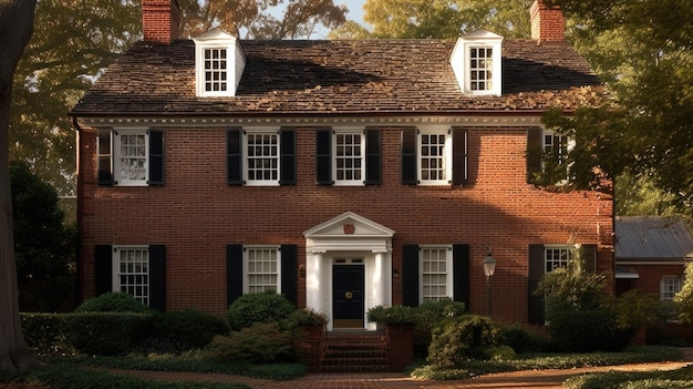 Foto diseño de arquitectura de hogar en estilo colonial con puerta de entrada centrada