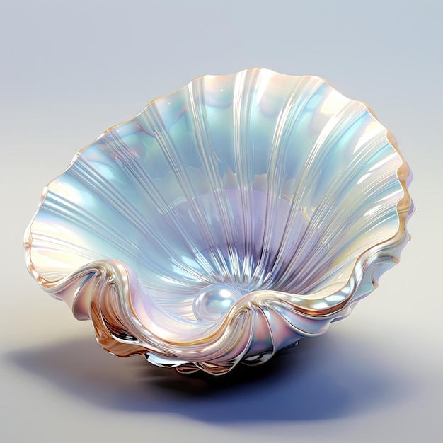 Diseño de arte cristalino realista completamente como perla de concha baja con bordes ondulados planos