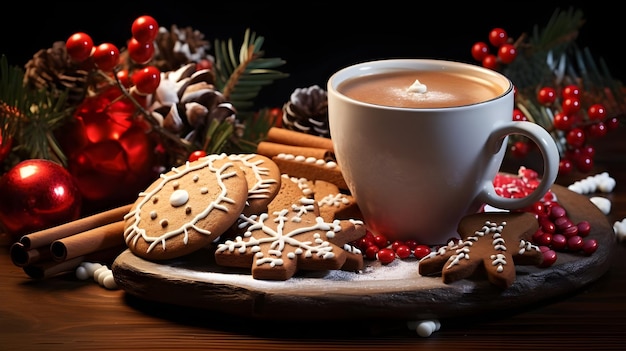 Diseño de arte digital de galletas de pan de jengibre de café de Navidad e ilustración de dulces