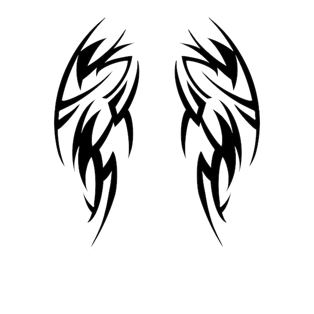 Diseño de arte gráfico de arte de tatuaje tribal de ala, ilustración digital tatuaje de color negro decorativo