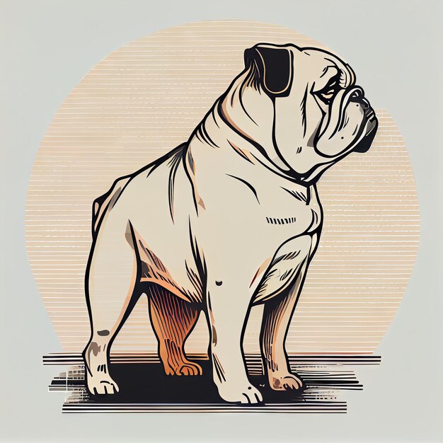 Diseño de arte en pegatina bulldog troquelada de perro con concepto mínimo