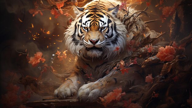 Foto diseño de arte salvaje de animales tigre