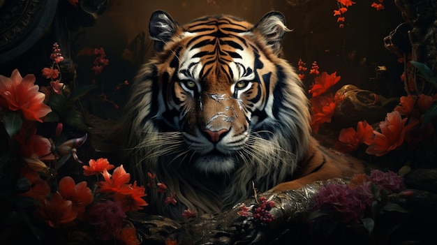 Foto diseño de arte salvaje de animales tigre