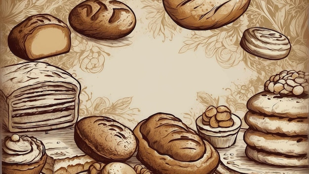 Foto diseño artístico del menú de panadería con pasteles y bayas