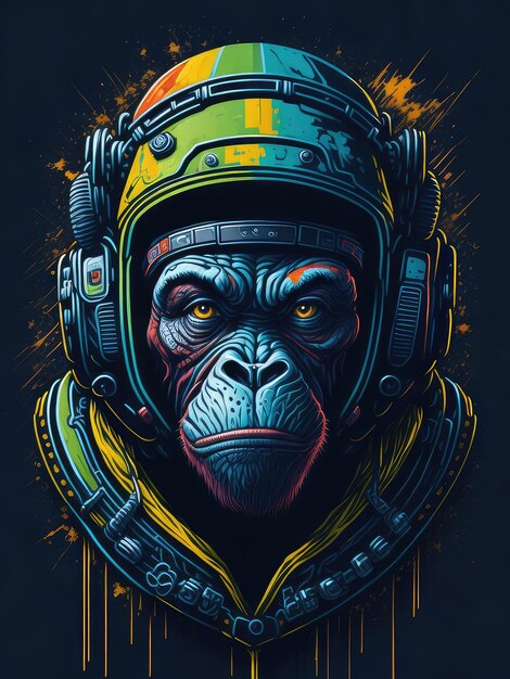 Foto diseño artístico de un mono con auriculares generativos de ia