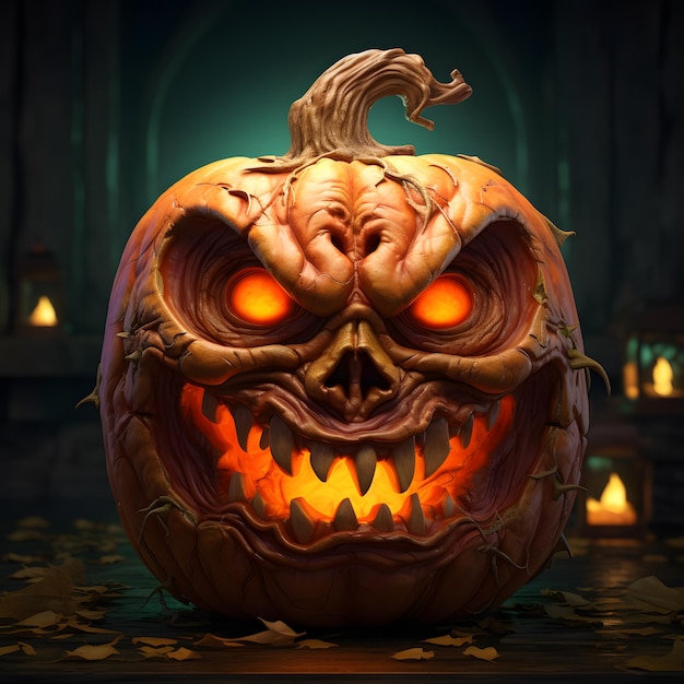 diseño aterrador 3d de calabaza de halloween para halloween